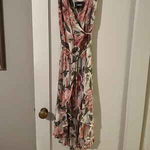 Reformation pink floral wrap dress.